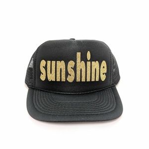 Sunshine gold glitter black trucker hat